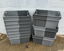 8 x Grey Vented Plastic Stack & Nest Euro Boxes Tote 600 x 400 x 300mm SolidBase