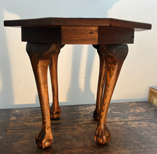 Vintage Solid Oak Octagonal Side Table Carved Claw Feet, W48cm