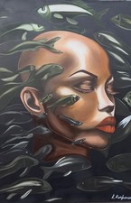 art prints signed limited edition uk A4 size NEW black female portrait ,surreal 