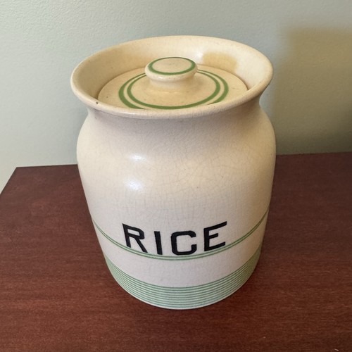 Canister green banded rice jar - canister,