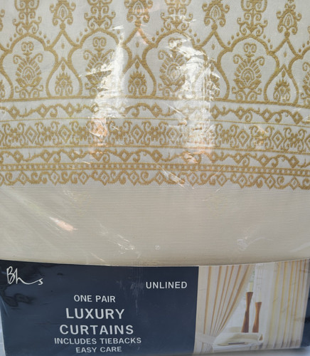 Cream gold unlined curtains - gold,