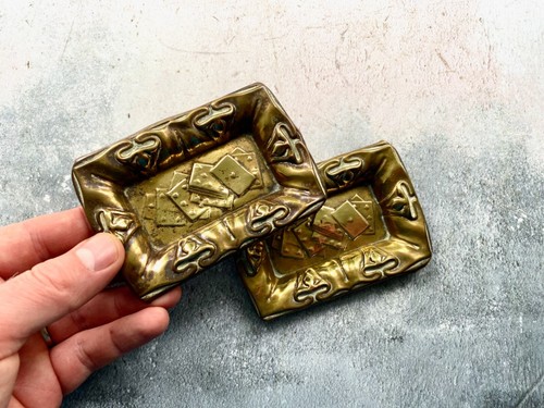 Pair art nouveau brass card - art,