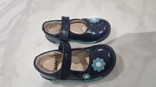 Clarks Softly Jam Girls Navy Patent Leather First baby Shoes UK 4.5 E narrow 