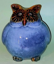 Tonala Pottery Owl Blue Mexican Large Round Ornament Figure Vintage RefA 