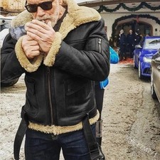 Men's B3 Bomber Aviator Jacket RAF Real Sheep Skin Pilot Flying Leather Coats