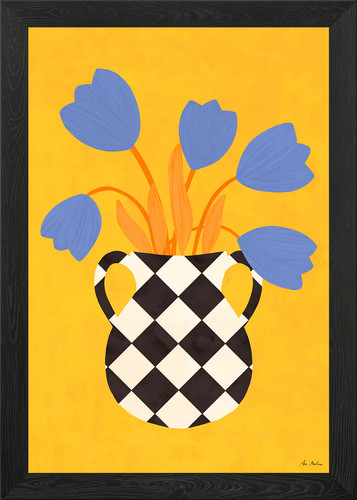 Blue tulips checkered vase - in,