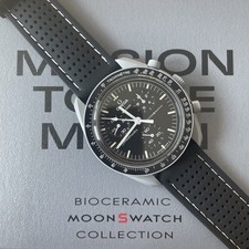 OMEGA X SWATCH MISSION TO THE MOON REPLACEMENT BLACK RUBBER STRAP WHITE TRIM