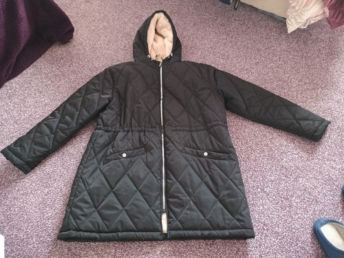 Black hooded padded puffa coat - black,