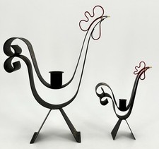 Vintage MIDCENTURY SCANDINAVIAN METAL CHICKEN CANDLESTICKS Swedish Modernist