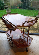 Italian Mid Century Marquetry Inlaid Serpentine Bar Drink Wagon Trolley / Table