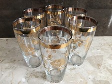 Vintage Gilded Gold Rim And Roses Tall Drinking Glasses x 6 VGC