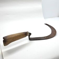 ANTIQUE HAND FORGED SICKLE SCYTHE TOOL FARMING HARVEST RUSTIC WOODEN HANDLE