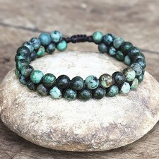 Handmade African Turquoise Double Row Bracelet – Adjustable, 6mm Beads green