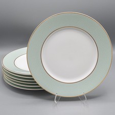 Raynaud Limoges Crinoline Green Mille Raies Dinner Plates 10 3/4" Set of 7