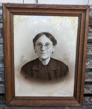 Antique Halloween Haunted Oak Framed Sepia Photograph Of  French lady