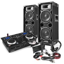 Home DJ Setup Double 6" PA Speakers, CD Mixer with Microphone Headphones Kit
