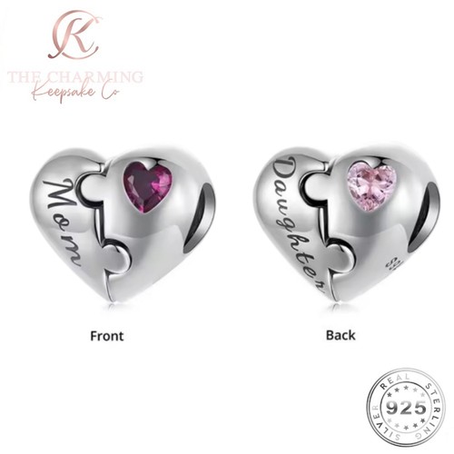 Mom daughter heart charm - &,