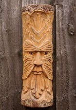 Green Man Wood Log Carving