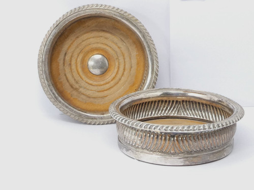 Pair bottle coasters - pair, silver