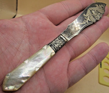 Sheffield 1898 Sterling Silver Butter Curler Spreader Knife Carved MOP Handle