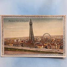 Blackpool Postcard C1910 Novelty View Tower Big Wheel From Aeroplane Lancashire