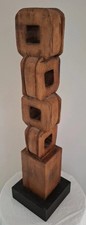 Abstract Solid Wooden Hand Carved  Stacked Cube Sculpture. Mid century style