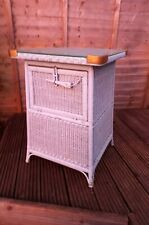 VINTAGE LLOYD LOOM BEDSIDE CABINET SIDE TABLE ORIGINAL BABYBLUE/GOLD  C1930/40s.