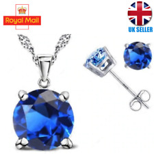 925 Sterling Silver Crystal Pendant Necklace Earrings Women Jewellery Gift Set