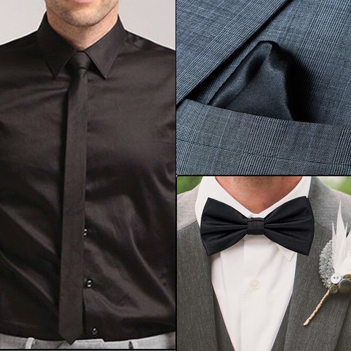 Black bow tie adjustable satin - black,