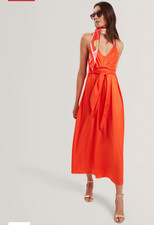 TED BAKER Midi Dress Womens TB 2 UK 10 Bekki Orange Tie Waist Sleeveless NEW