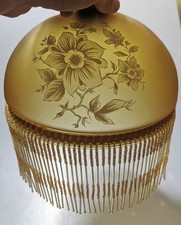 Art Deco bespoke Light  Shade  Frosted Glass Beaded Fringe French floral 