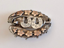 Antique Silver & Rose Gold Hallmarked Brooch Horseshoe Riding Crop