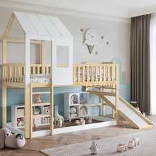 Bunk Bed 3ft Single Cabin Bed with Slide Twin Sleeper Double Bunk Beds for Kids