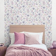 Sweet Meadow Pink Wallpaper Flowers Butterflies Girls Bedroom Feature Wall