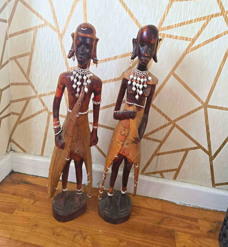 Pair carved wooden tribal - pair,