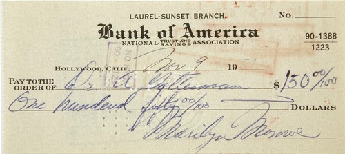 Marilyn monroe signed cheque - marilyn,