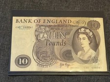 Old 1970s £10 Note - Bank of England. J.B.Page