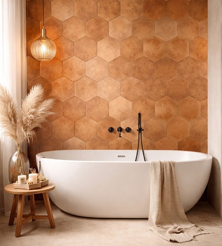 Copper brown hexagon porcelain - hexagon,