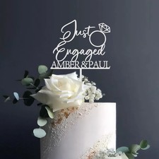 Custom Name Engagement Cake Topper With Diamond Ring Accent Wedding Decor