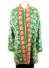 Singhing Piper Green Orange Indian Kantha Floral Jacket Vintage Quilted Large