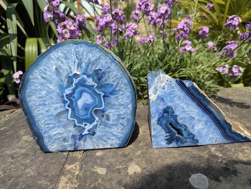 Pair blue agate crystal - of,
