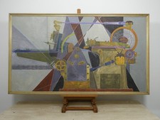 Post War large Cubist Abstract Machinery Painting HAZEL BRUCE DUNLOP  1911-2005