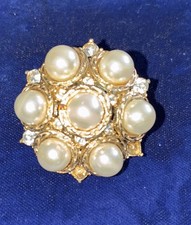 Vintage Sphinx Brooch Gold-Tone with Faux Pearl And Rhinestones