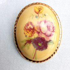 Ladies Vintage Porcelain Floral Flower Displayed Brooch Scarf Pin