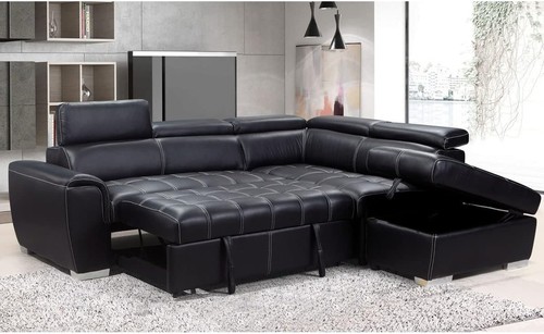 Black leather corner sofa bed - black,
