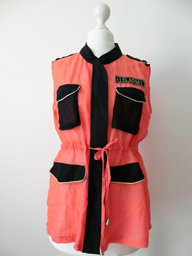 Coral chiffon black pockets - chiffon,