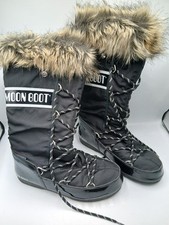 Moon Boot Size 6.5 Tecnica Monaco Faux Fur Trim Snow Boots Black Womens 