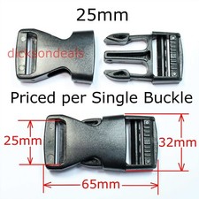 Side Release Clip Buckle for 25 mm 1 Inch Webbing Strap Black Delrin Plastic