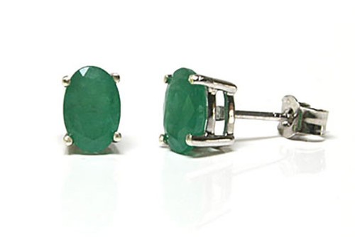 9ct white gold emerald studs - 9ct,