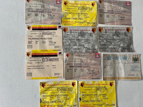 Watford ticket stubs 1999 - watford, fc